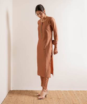 Dusty Orange Chaap Straight Fit Kurta Set 7