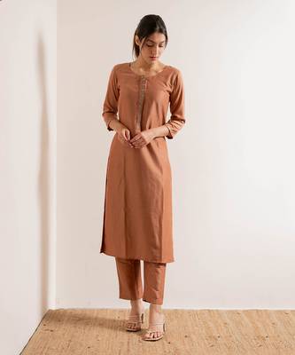 Dusty Orange Chaap Straight Fit Kurta Set 8