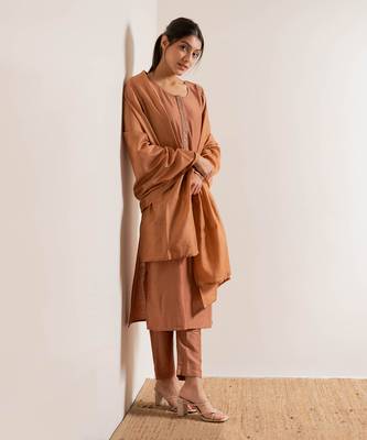 Dusty Orange Chaap Straight Fit Kurta Set 12