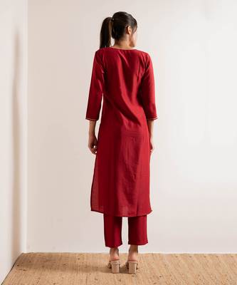 Red Chirmi Straight Fit  Suit Set 6