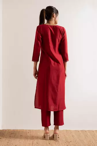 Red Chirmi Straight Fit  Suit Set