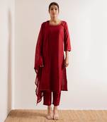 Red Chirmi Straight Fit  Suit Set