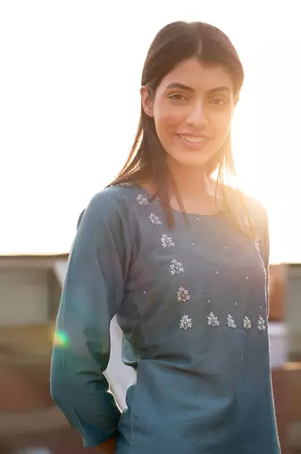 Ice Blue Falak Straight Fit Kurta Set