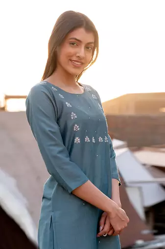 Ice Blue Falak Straight Fit Kurta Set