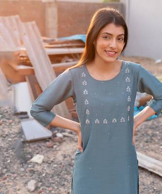 Ice Blue Falak Straight Fit Kurta Set 7