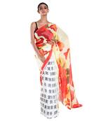 Black printed satin saree with blouse