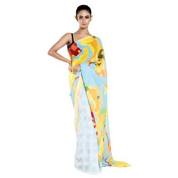 Black printed georgette saree with blouse 1