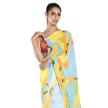 Black printed georgette saree with blouse 4