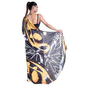 Blue printed satin saree with blouse 2