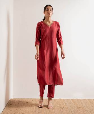 Tomato Red Gul Straight Fit  Suit Set 7
