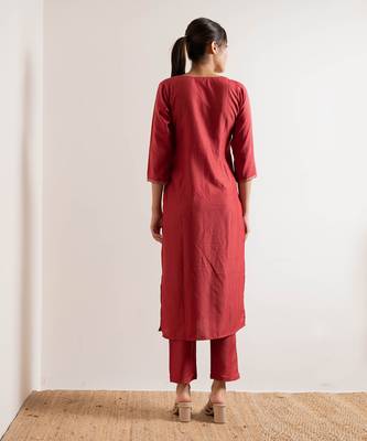 Tomato Red Gul Straight Fit  Suit Set 8