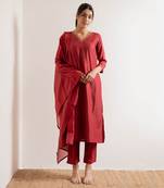 Tomato Red Gul Straight Fit  Suit Set