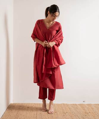 Tomato Red Gul Straight Fit  Suit Set 11