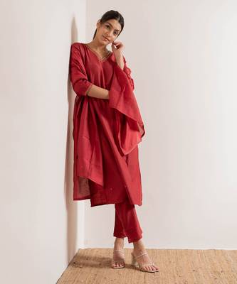 Tomato Red Gul Straight Fit  Suit Set 12