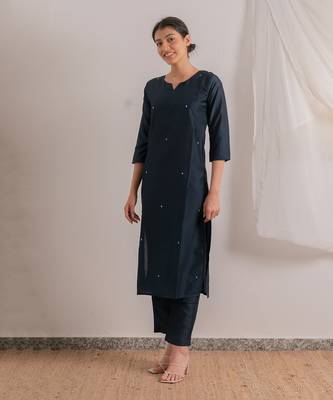 Navy Blue Heer Straight Fit Kurta Set 6