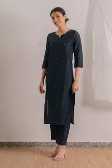 Navy Blue Heer Straight Fit Kurta Set
