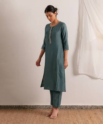 Ice Blue Straight Fit Kurta Set 3