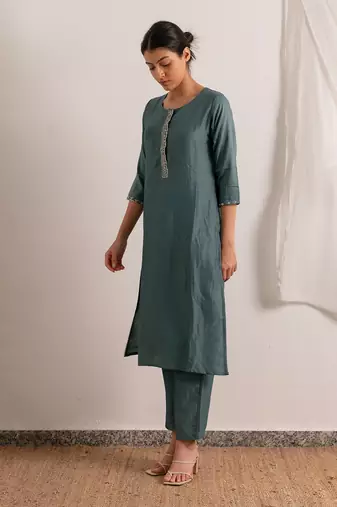 Ice Blue Straight Fit Kurta Set