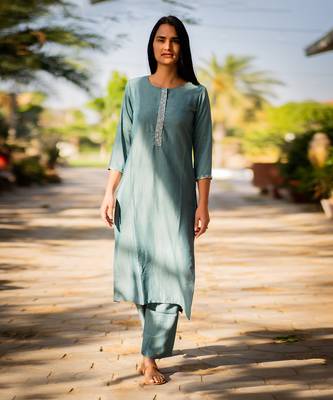 Ice Blue Straight Fit Kurta Set 4