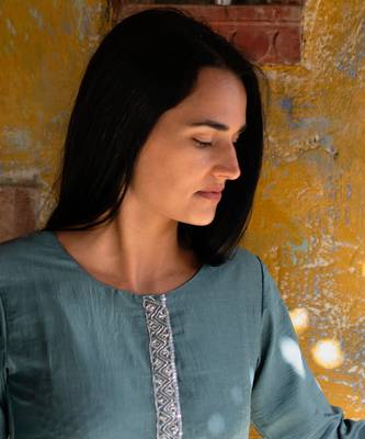Ice Blue Straight Fit Kurta Set 5