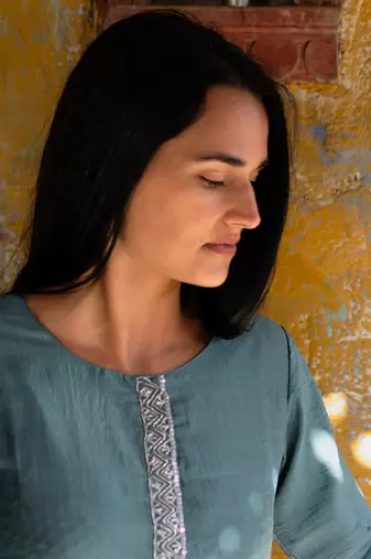 Ice Blue Straight Fit Kurta Set