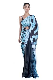 Pink printed georgette saree with blouse