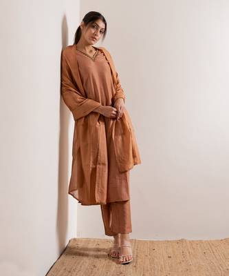 Dusty Orange Jiya Straight Fit  Suit Set 6