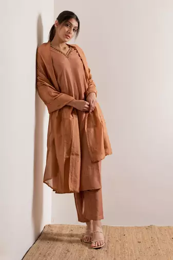 Dusty Orange Jiya Straight Fit  Suit Set