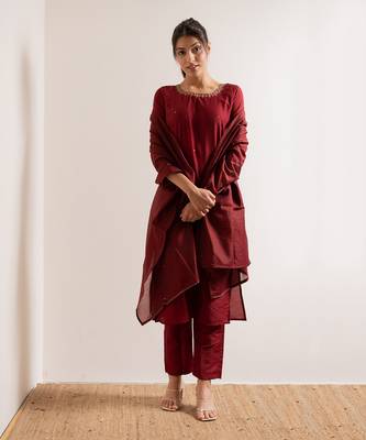 Maroon Kamli Straight Fit  Suit Set 1