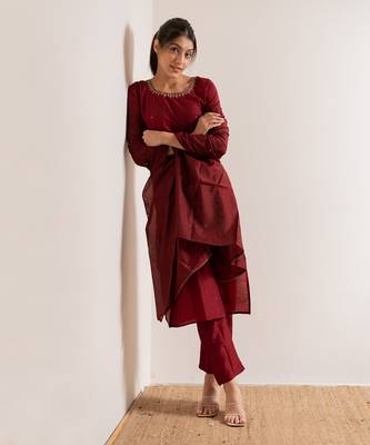 Maroon Kamli Straight Fit  Suit Set 7