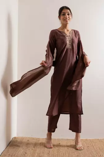 Rust Maroon Karisa Straight Fit  Suit Set