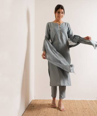 Powder Blue Khayaal Straight Fit  Suit Set 10