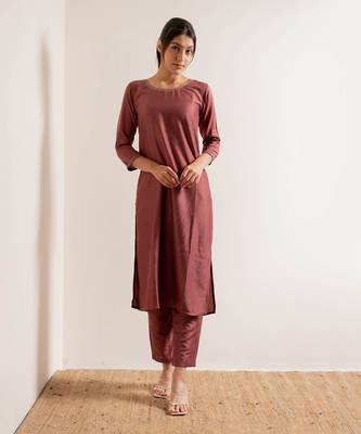 Dusty Pink Maahi Straight Fit  Suit Set 7