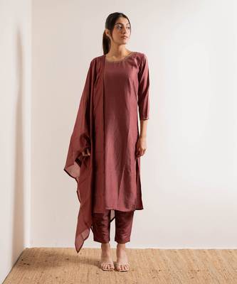 Dusty Pink Maahi Straight Fit  Suit Set 10