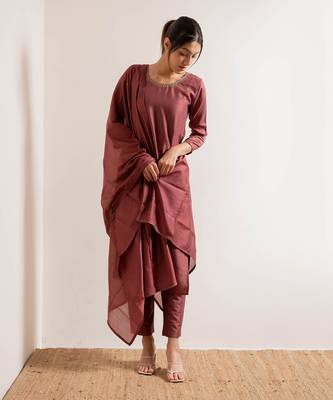 Dusty Pink Maahi Straight Fit  Suit Set 12