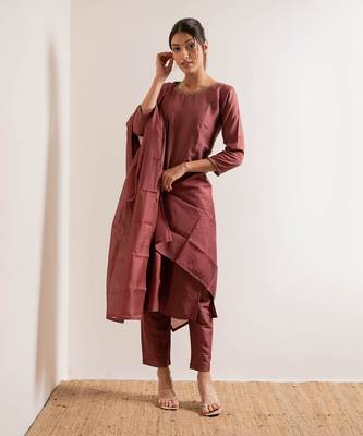 Dusty Pink Maahi Straight Fit  Suit Set 13