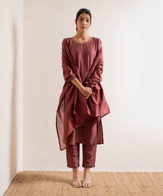 Dusty Pink Maahi Straight Fit  Suit Set 14