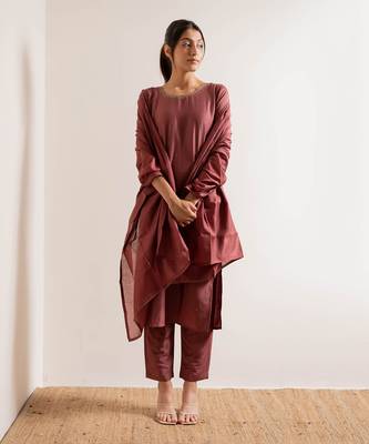 Dusty Pink Maahi Straight Fit  Suit Set 1