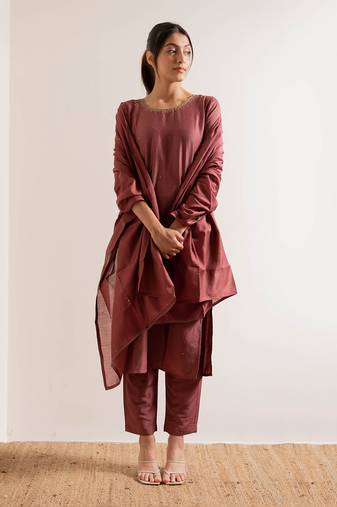 Dusty Pink Maahi Straight Fit  Suit Set