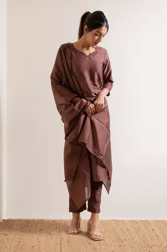 Rust Maroon Manresa Straight Fit  Suit Set