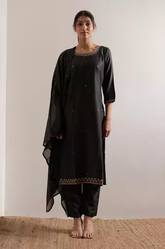 Olive Green Meera Straight Fit  Suit Set
