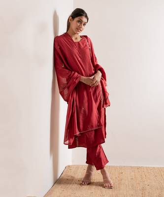 Tomato Red Meher Straight Fit  Suit Set 8