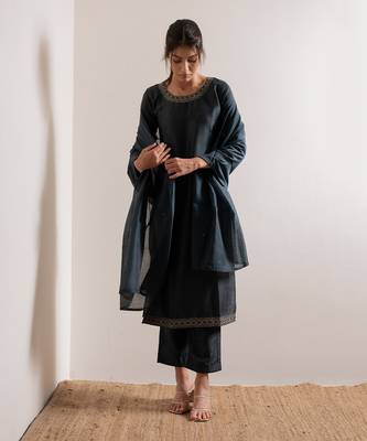 Turquoise Blue Nisaar Straight Fit  Suit Set 7