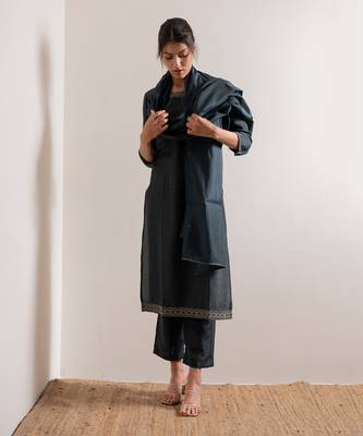 Turquoise Blue Nisaar Straight Fit  Suit Set 8