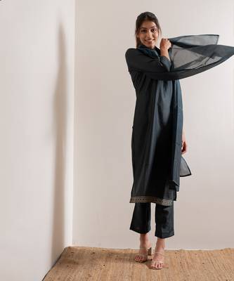 Turquoise Blue Nisaar Straight Fit  Suit Set 9