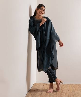 Turquoise Blue Nisaar Straight Fit  Suit Set 10