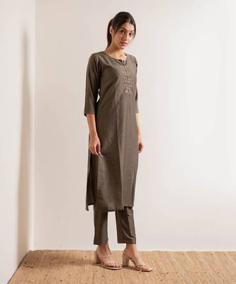 Fade Grey Noori Straight Fit  Suit Set 6