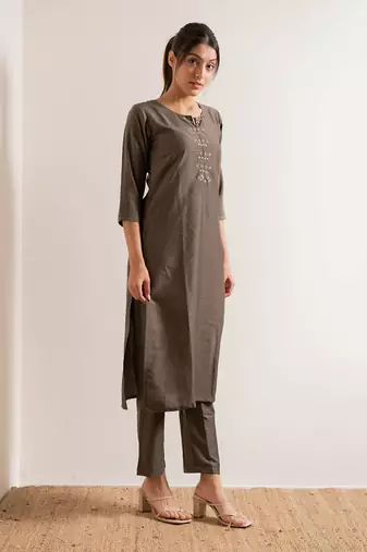 Fade Grey Noori Straight Fit  Suit Set