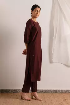 Maroon Raazi Straight Fit Kurta Set