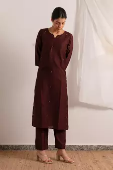 Maroon Raazi Straight Fit Kurta Set